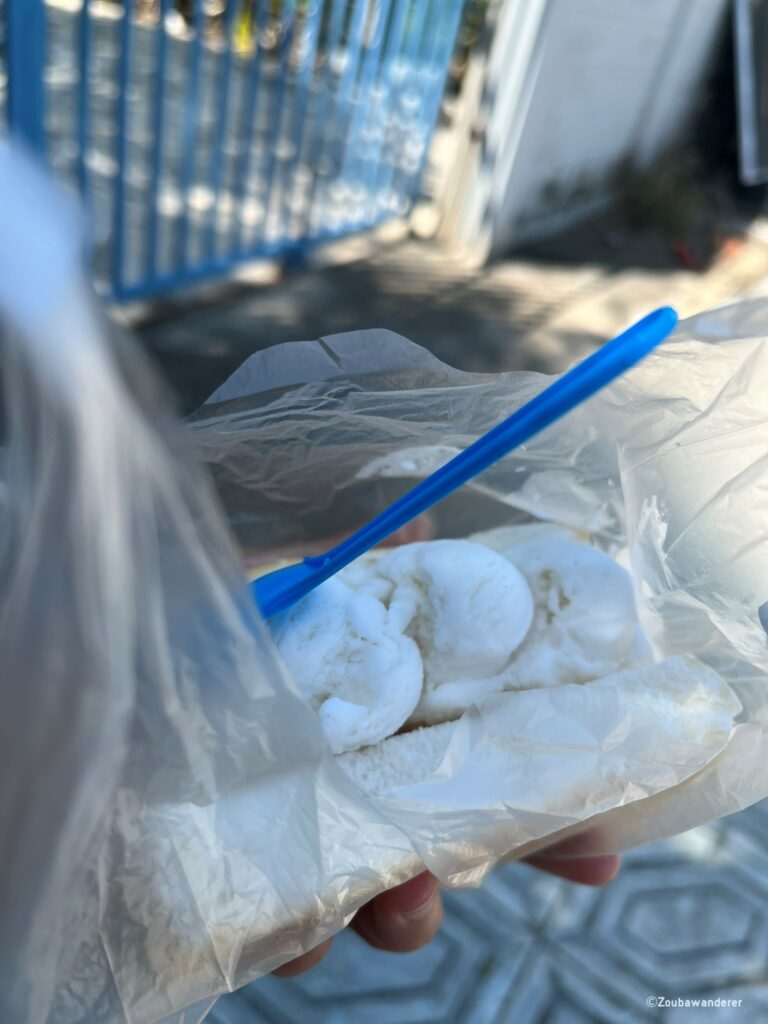 Ice cream with glutinous rice in bread, Thailand