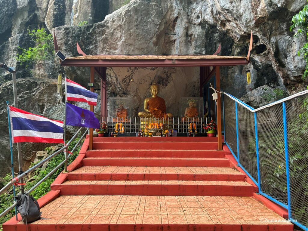 Buddha and monk statues on Khao Ok Talu